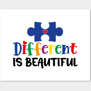 Different is Beautiful Autism Awareness Gift for Birthday, Mother's Day, Thanksgiving, Christmas Posters and Art